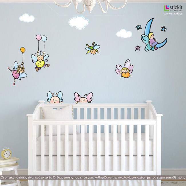 Kids wall stickers Cute fairies with balloons