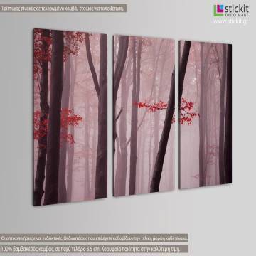 Canvas print Foggy autumn day into the forest,  3 panels 2