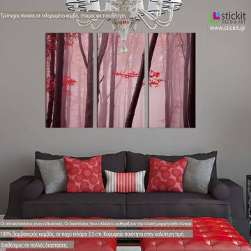 Canvas print Foggy autumn day into the forest,  3 panels