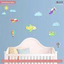 Αυτοκόλλητα τοίχου παιδικά αεροπλάνα και σύννεφα, Fly Away!