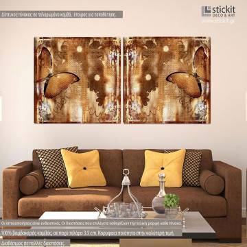 Canvas print Butterflies mirrored, two panels