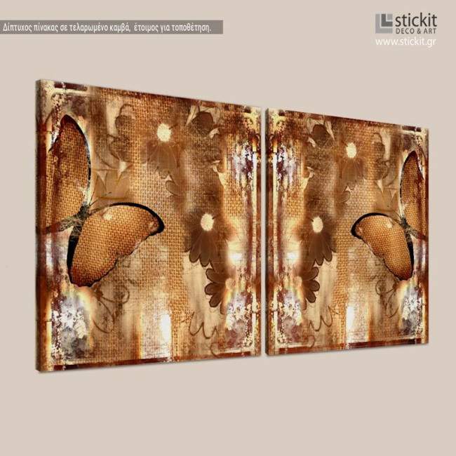 Butterflies mirrored, δίπτυχος πίνακας σε καμβά, κοντινό