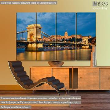 Canvas print Buda castle and Chain bridge in Budapest, four panels