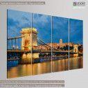 Canvas print Buda castle and Chain bridge in Budapest, four panels, side