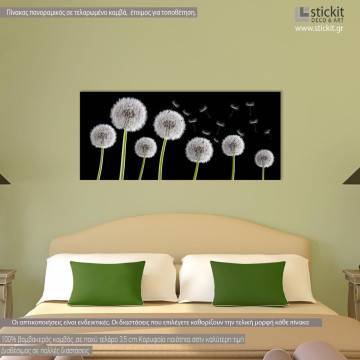 Πίνακας σε καμβά Dandelions black & white, πανοραμικός