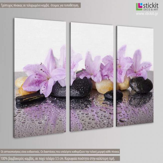 Canvas print Pink flowers,  3 panels, side