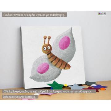 Kids canvas print Painted  butterfly (pink)