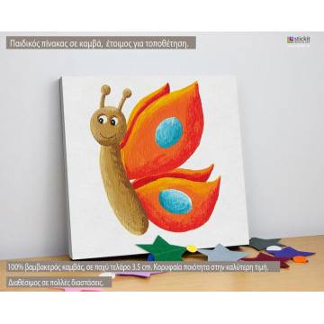 Πίνακας παιδικός σε καμβά Ζωγραφισμένη πεταλούδα (orange)