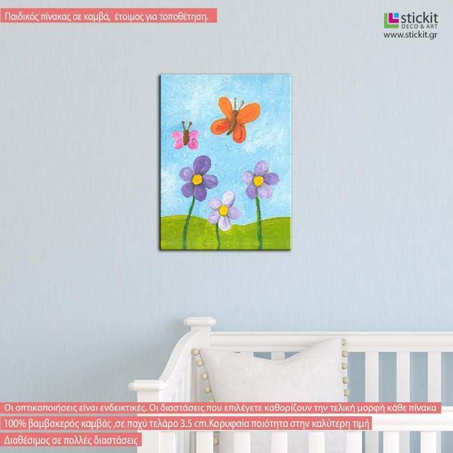 Kids canvas print Flowers and butterflies