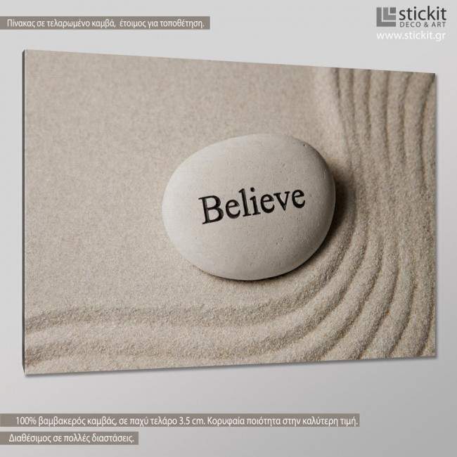 Canvas print Inspirational stones, Believe, side
