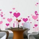 Αυτοκόλλητο τοίχου Λουλούδια καρδιές και ερωτευμένα πουλιά 