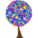 Δέντρο  από λουλούδια , μπλέ φόντο,  αυτοκόλλητο τοίχου﻿, κοντινό