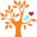 Καρδιά και πουλί σε υπέροχο συνδυασμό πορτοκαλί , αυτοκόλλητο τοίχου , κοντινό