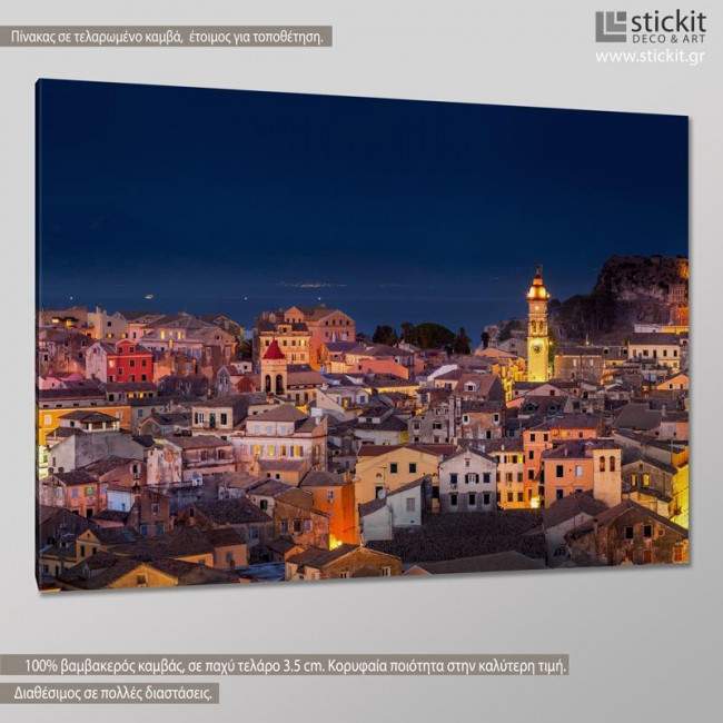 Canvas print Night panorama, Corfu, side