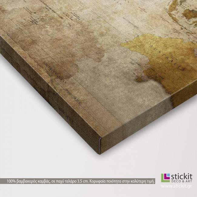 Canvas print World map vintage,  3 panels, detail