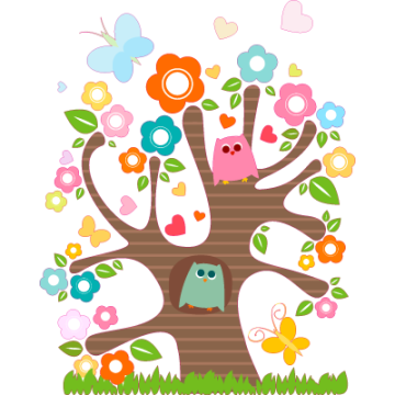 Wall stickers tree, owls, flowers, Happy tree 2