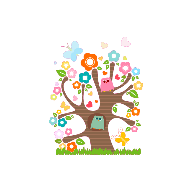 Wall stickers tree, owls, flowers, Happy tree