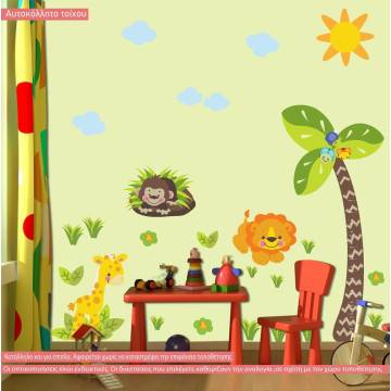 Wall stickers height measure, Little Gorilla, lion, giraffe and tree, Love nature