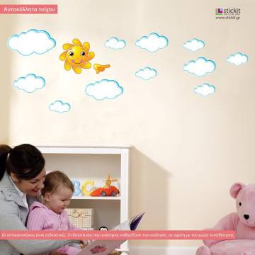 Kids wall stickers Clouds everywhere and the sun