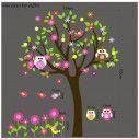 Kids wall stickers tree, owls, flowers and birds, Happy owls,  art 3