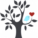 Wall stickers Heart tree and bird, gray blue