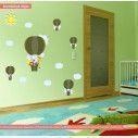 Wall stickers hot air balloons, animals (earth green)
