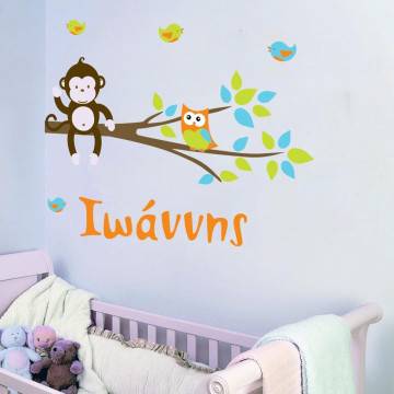 Wall stickers monkey, owl and birds, Hello! (Lime and Blue) 2