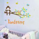 Wall stickers monkey, owl and birds, Hello! (Lime and Blue)