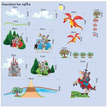 Kids wall stickers Knights , castle and dragon, large set 2
