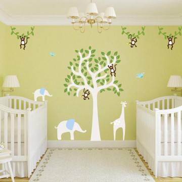 Αυτοκόλλητα τοίχου παιδικά Δέντρο με καμηλοπάρδαλη, ελεφαντάκια και μαϊμούδες, συνδυασμός 2