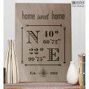 Wooden sign My home, coordinates
