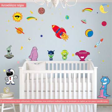 Kids wall stickers Cute aliens, spacecrafts, stars and planets, large collection