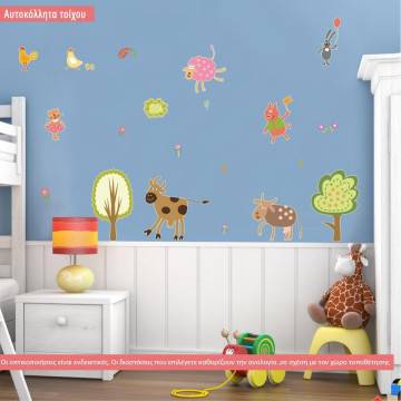 Wall stickers cow, piggy, kitten, sheep, bunnies, Farm animals