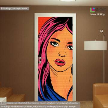 Αυτοκόλλητο πόρτας Pop art girl