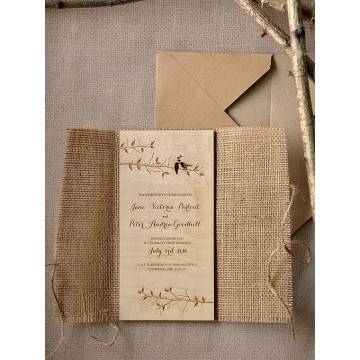 Wooden wedding invitation Love birds