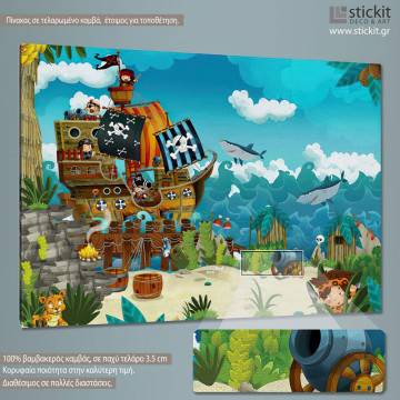 Πίνακας παιδικός σε καμβά Pirates on the wild island 2