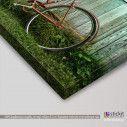 Canvas print Old bicycle leaning against grungy barn, side