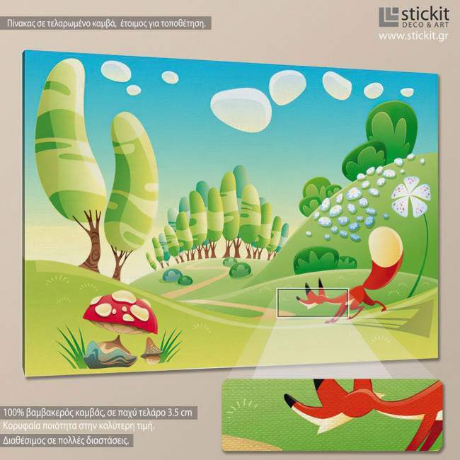 Πίνακας παιδικός σε καμβά Η κόκκινη αλεπού στο δάσος