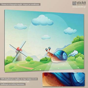 Πίνακας παιδικός σε καμβά Running snail 2