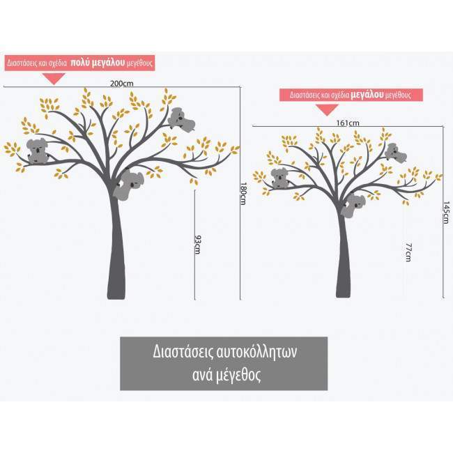 Kids wall stickers Cute koala, gray tree