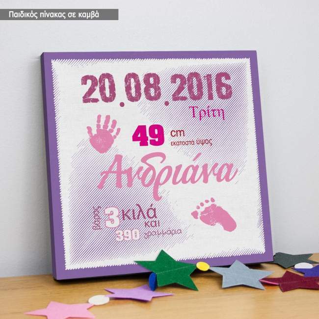 Best day ever, παιδικός παιδικός - βρεφικός πίνακας σε καμβά με στοιχεία γέννησης, κοντινό