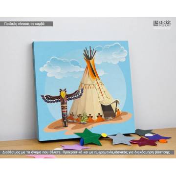 Πίνακας παιδικός σε καμβά Indian tent and totem