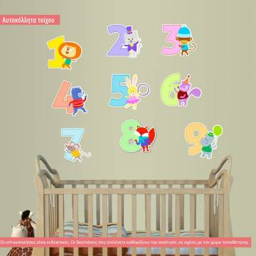 Αυτοκόλλητο τοίχου Αριθμοί με ζωάκια 2