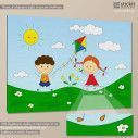 Πίνακας παιδικός σε καμβά A boy and a girl playing, καμβάς τελαρωμένος κοντινό