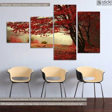 Canvas print Red forest, four panels