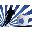 Ποδοσφαιριστής  με εντυπωσιακό φόντο μπλε, αυτοκόλλητο τοίχου , κοντινό