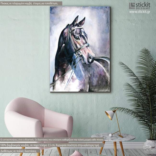 Canvas print Black horse watercolors