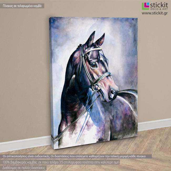 Canvas print Black horse watercolors, side