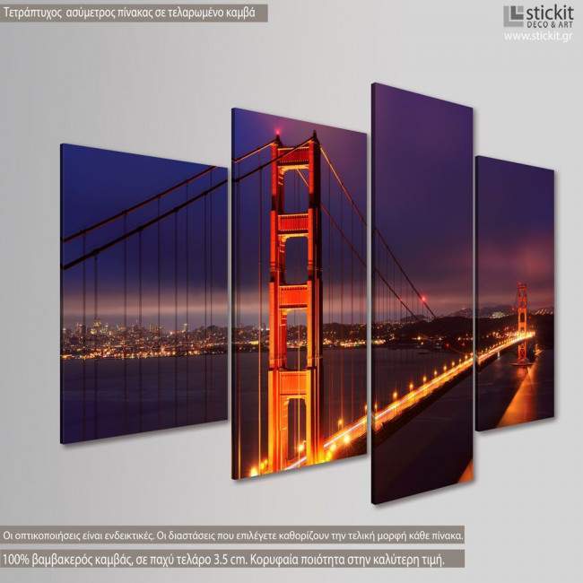 Canvas print Golden Gate bridge, four panels, side