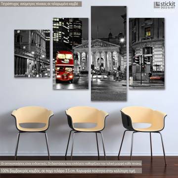 Canvas print London bus, four panels